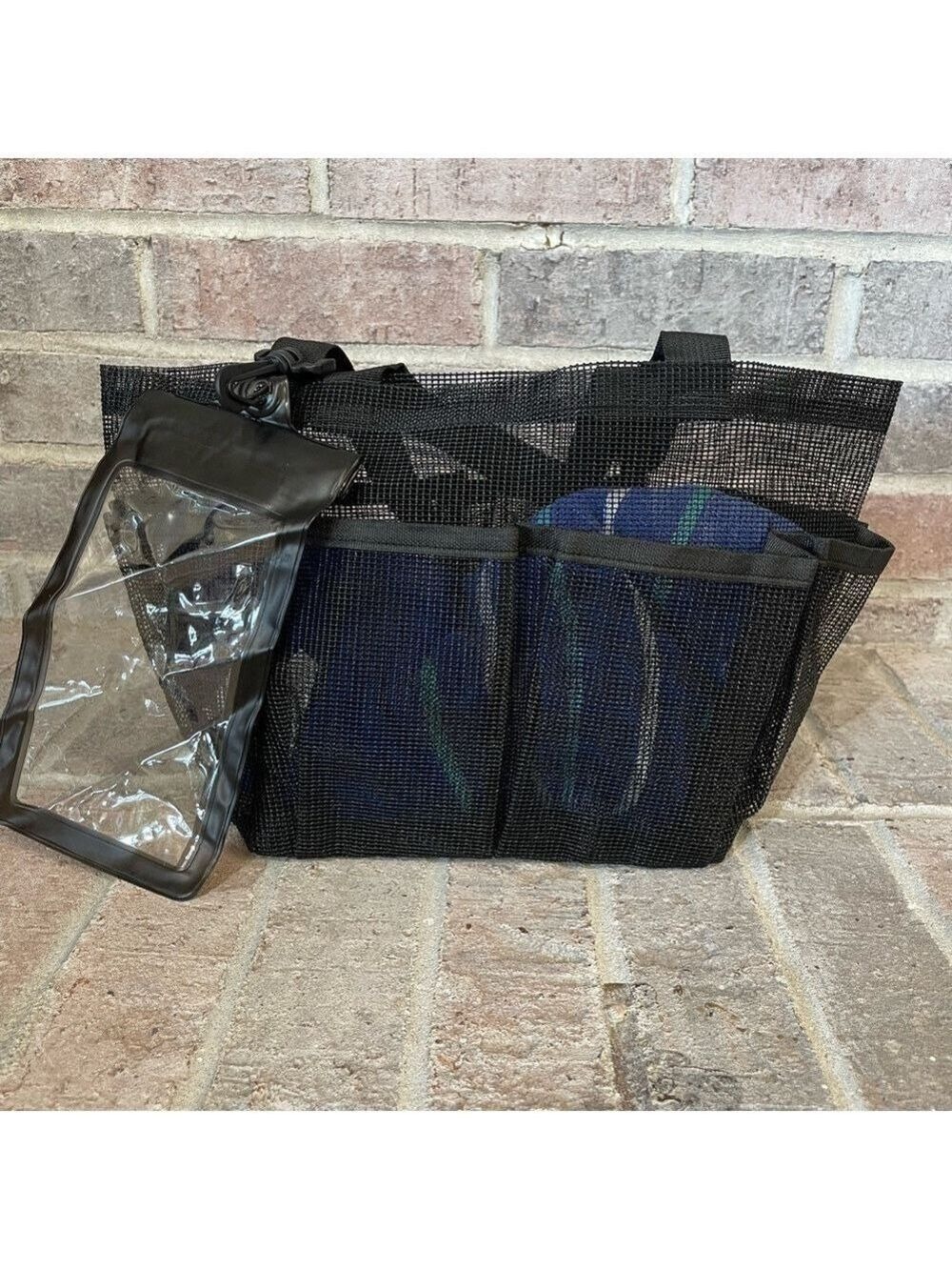 Black Mesh Tote Bag with Clear Pouch